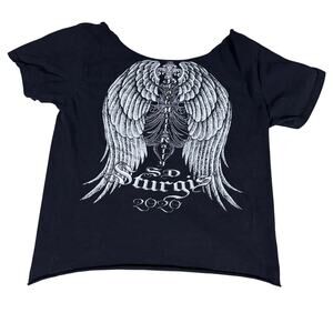 y2k 2000s style Sturgis Bike Rally 2020 affliction wings cut off collar medium